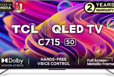 TCL 125.7 cm (50 inches) Remote Less Voice Control Edition 4K Ultra HD Certified Android Smart QLED TV 50C715 (Metallic Black)