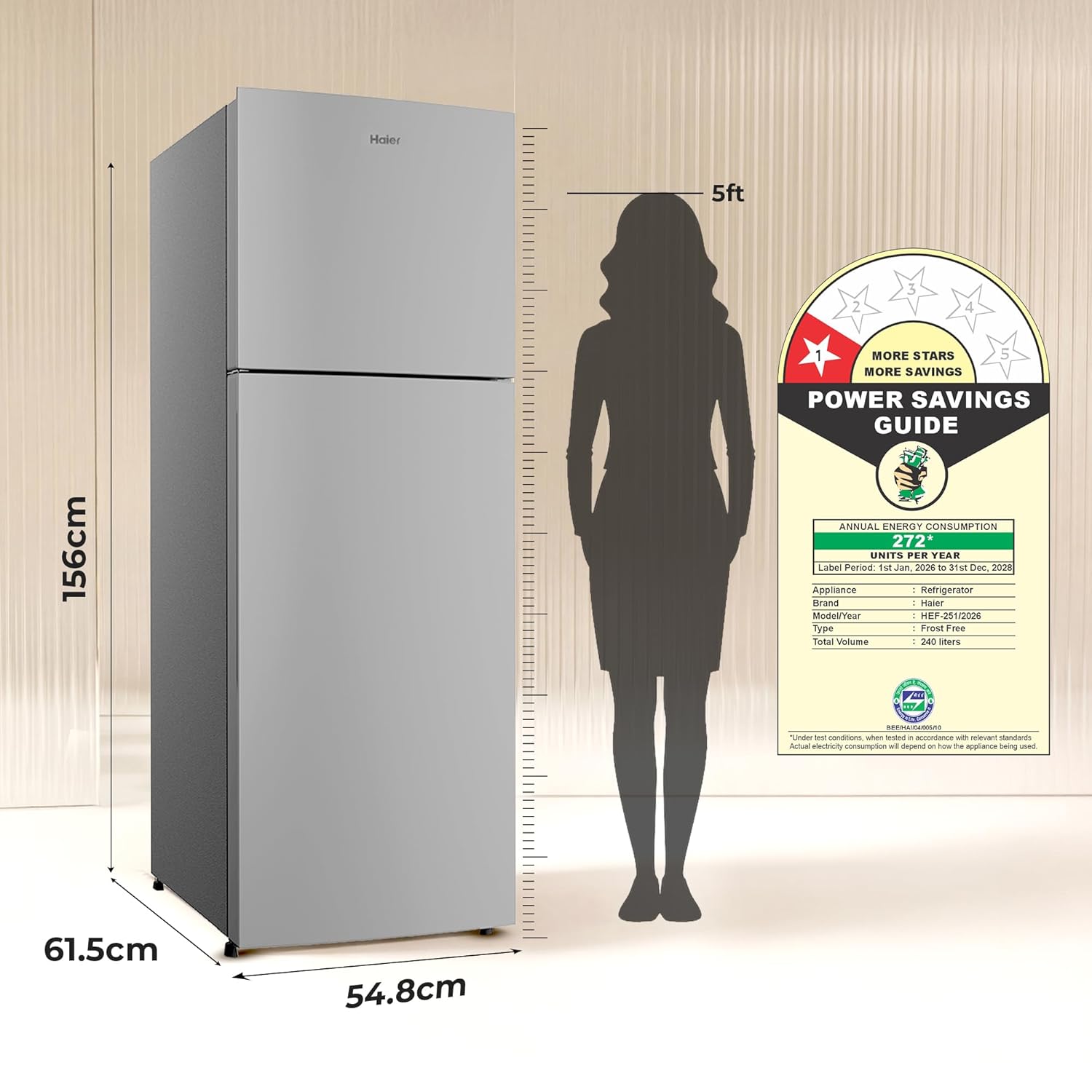 Haier 240L Frost-Free Double Door Fridge (2026 Model, Moon Silver) – Like New