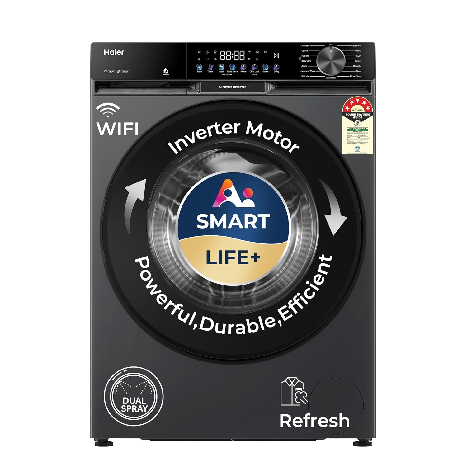 Haier 9 Kg 5 Star AI Smart Front Load Washing Machine – WiFi Enabled with Direct Motion Motor